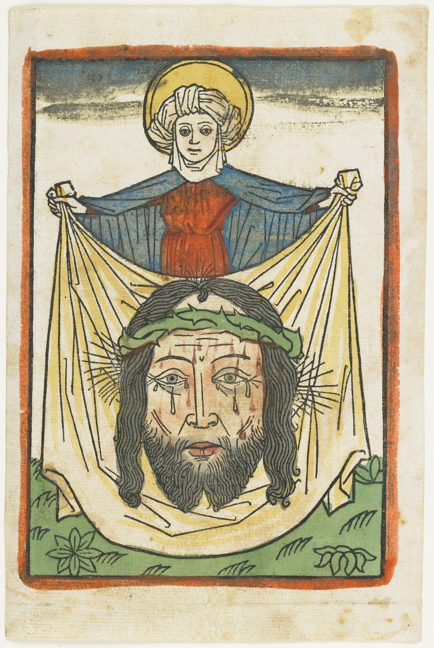 Saint Veronica med Sudarium, ca 1475 (handfärgat träsnitt) av German School