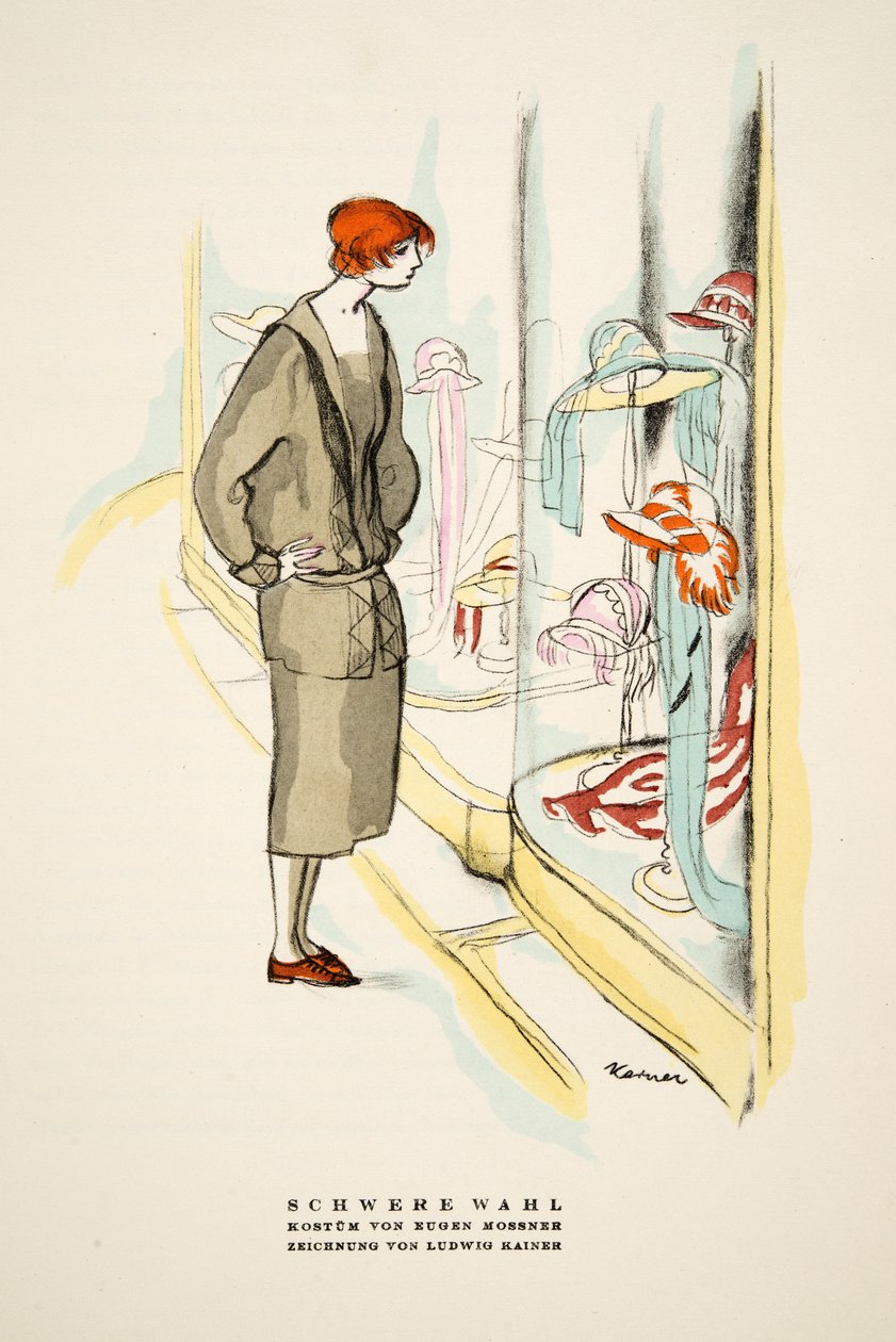 Schwere Wahl, outift av Eugen Mossner, ur Styl, utg.1922 (pochoirtryck) av German School