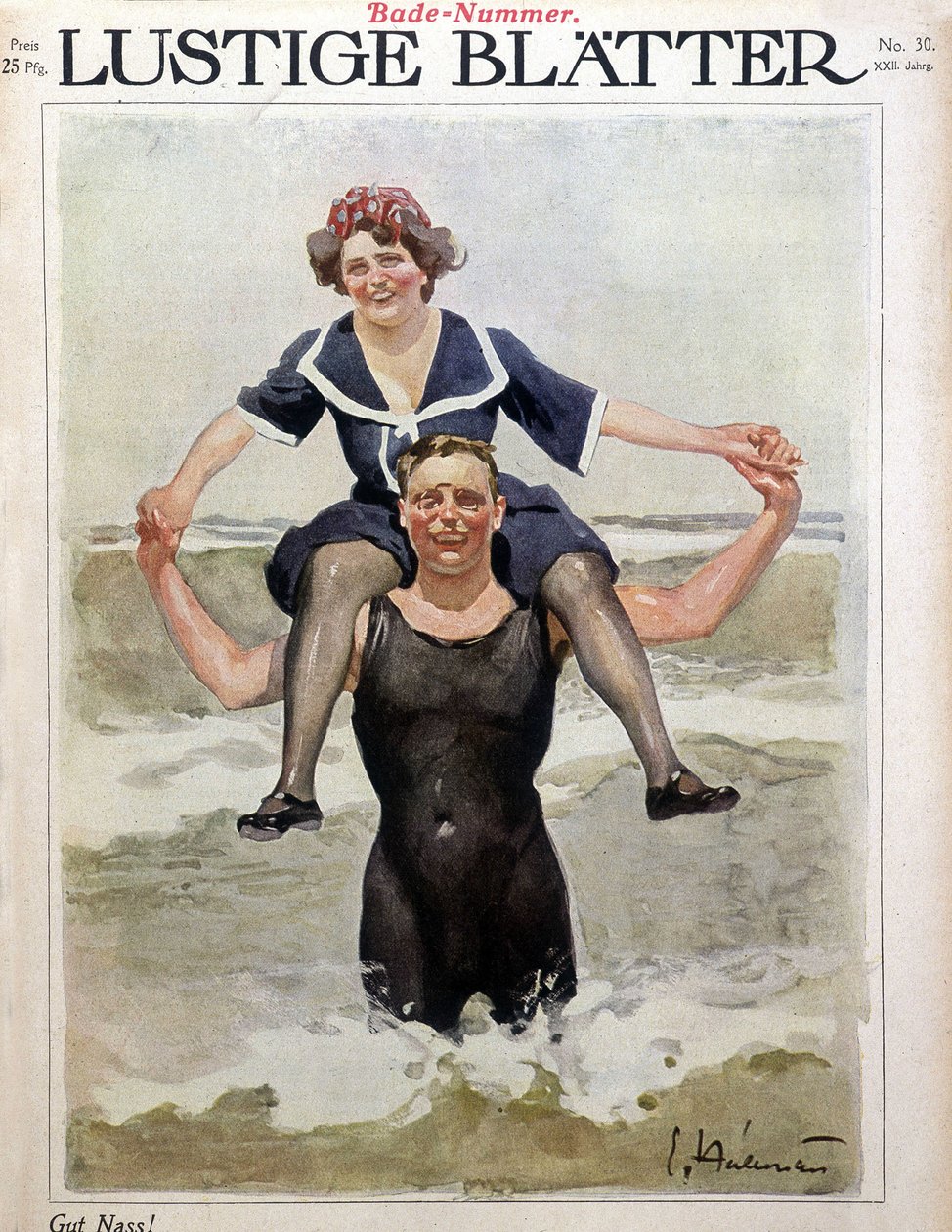 Havsbad: ett par i vågorna - i “” Lustige Bl¿tter””, n.d. av German School