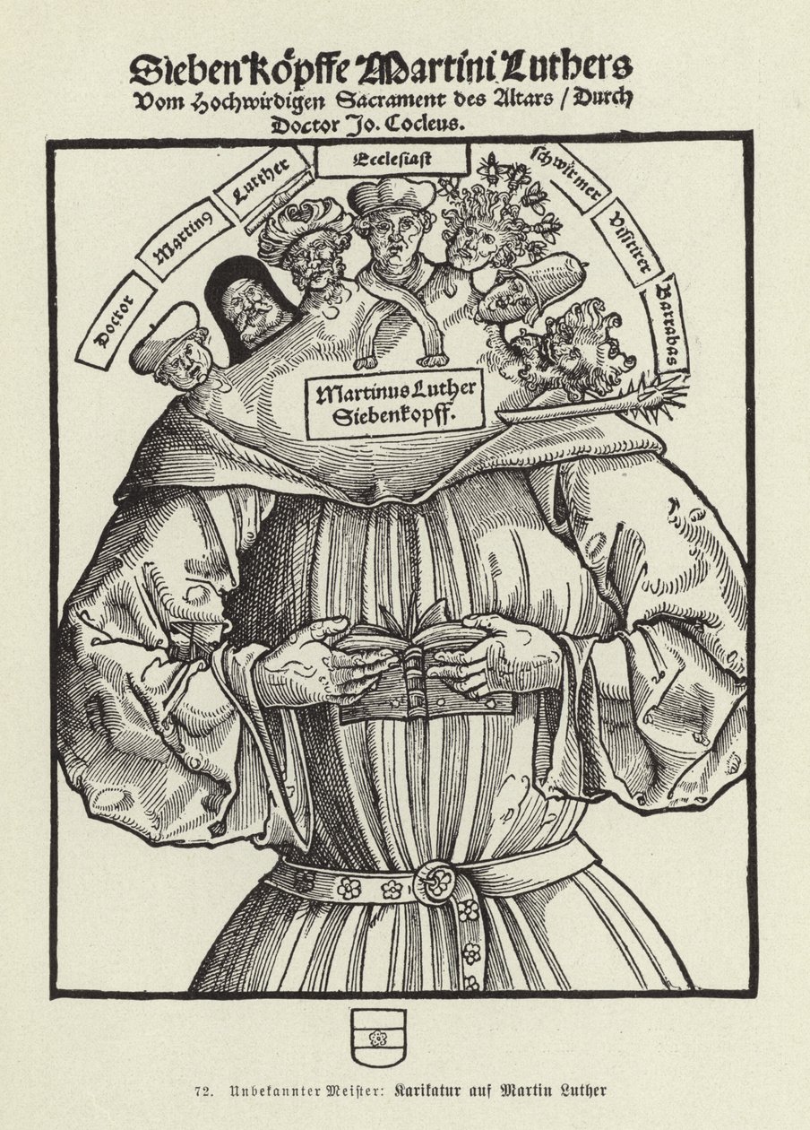 Martin Luthers sju huvuden (litografi) av German School