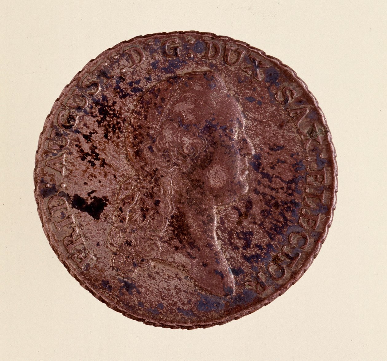 Silvermynt (thaler) från Sachsen: Fredrik August I av Sachsen (Frederik Auguste I av Sachsen) (1750-1827). Diam. 3,9 cm Neapel, museo archeologico av German School