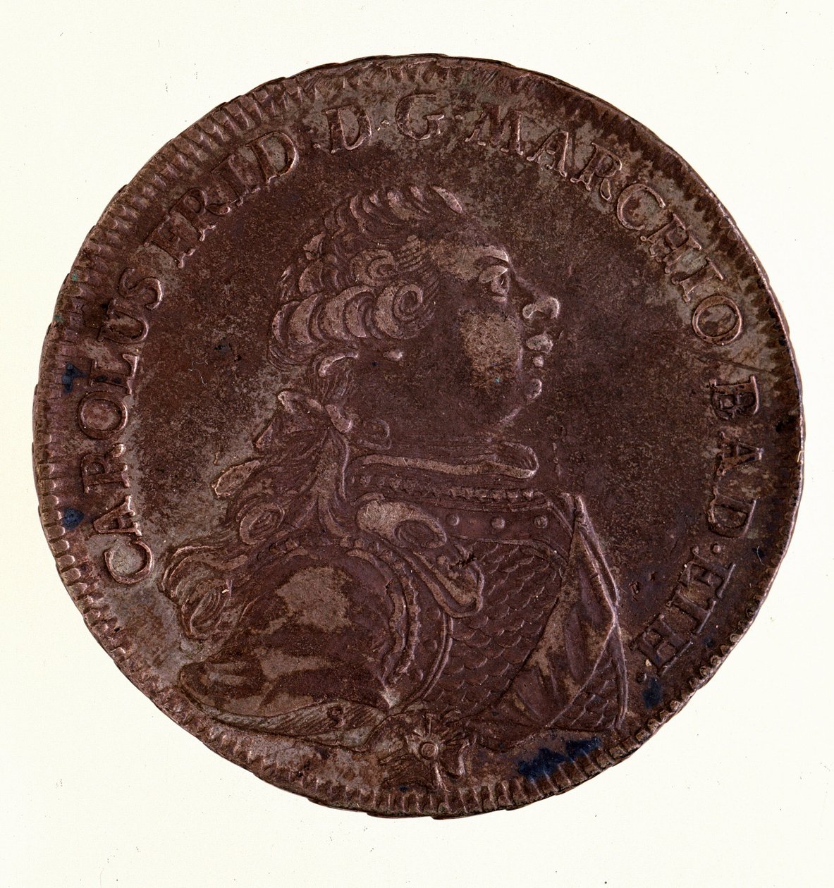 Silverthaler (taler) av Charles Fredrik, storhertig av Baden (1728-1811) (Karl I av Baden) 1766 Diam. 3,9 cm Neapel, museo archeologico av German School