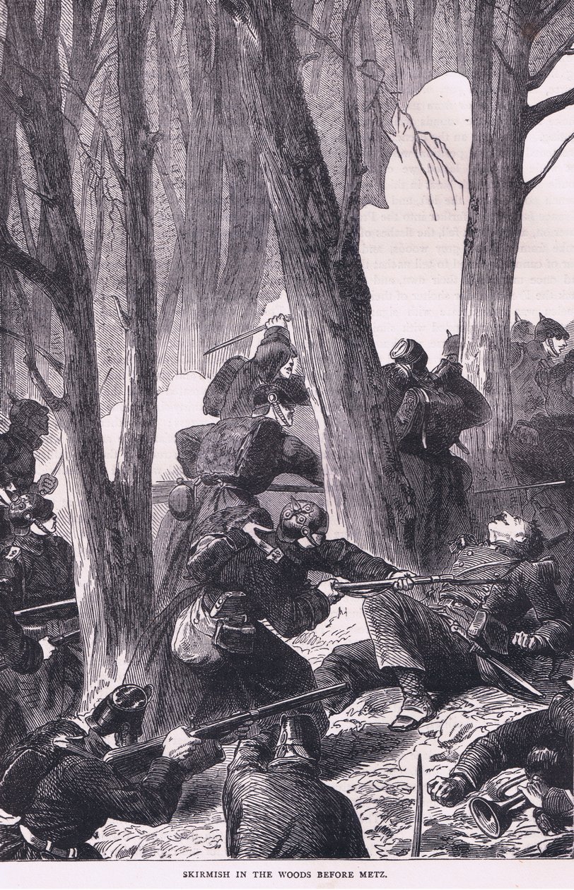 Skirmish in the woods before Metz, Cassells History of the War between France and Germany publicerad av Cassell and Company Limited, ca 1890 (litho) av German School