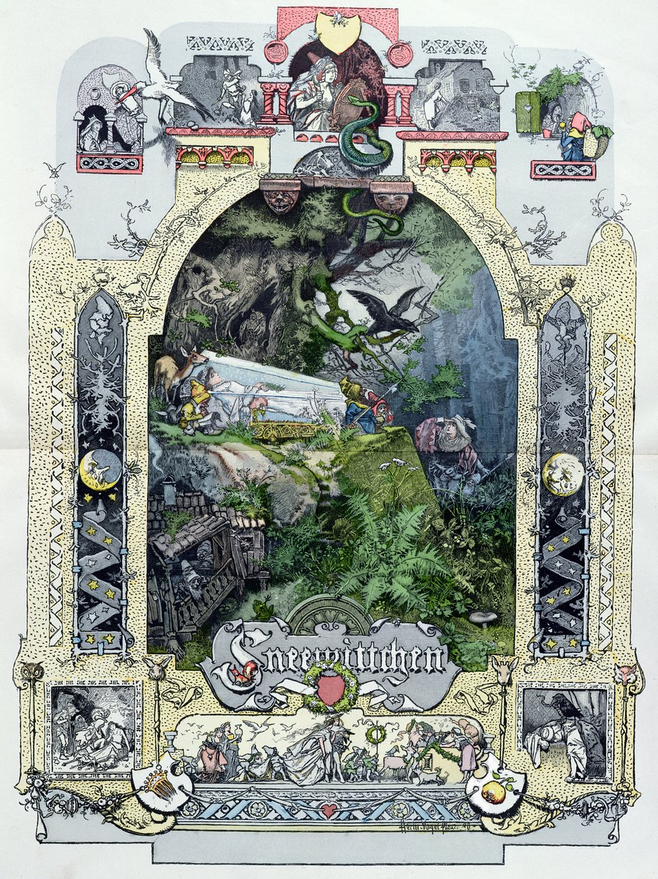Snövit i hennes glaskista, illustration från Muenchener Bilderbogen, c.1880 av German School