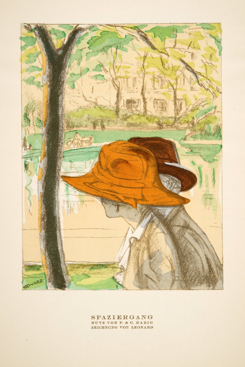 "Spaziergang", reklam för hattar av P  C Habig, från Styl, utg.1922 (pochoirtryck) av German School