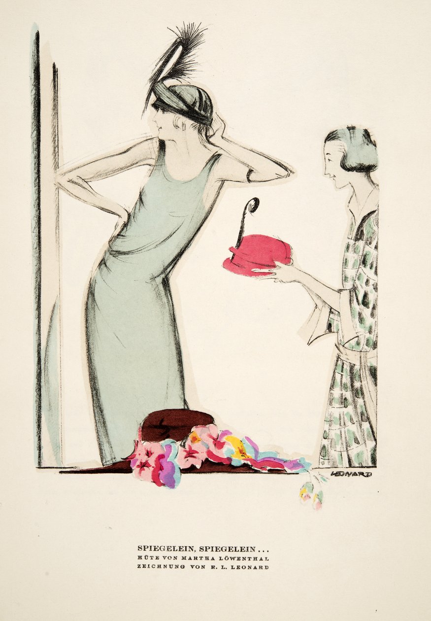 Spiegelein, Spiegelein .., hattar av Martha Lowenthal, från Styl, pub.1922 (pochoirtryck) av German School