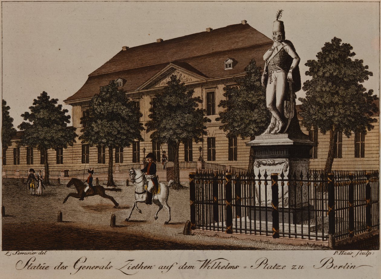 Staty av general von Ziethen i Wilhelm Platz, Berlin (färgetsning) av German School