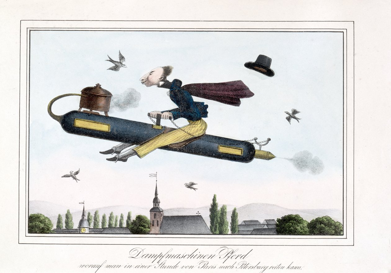 Ångdriven flygning, 1829-45 (färgad litho) av German School