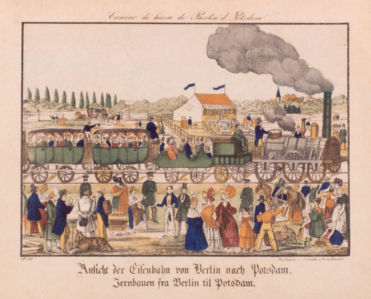 Ångjärnväg mellan Berlin och Potsdam, Neuruppiner Bilderbogen, c.1840 av German School