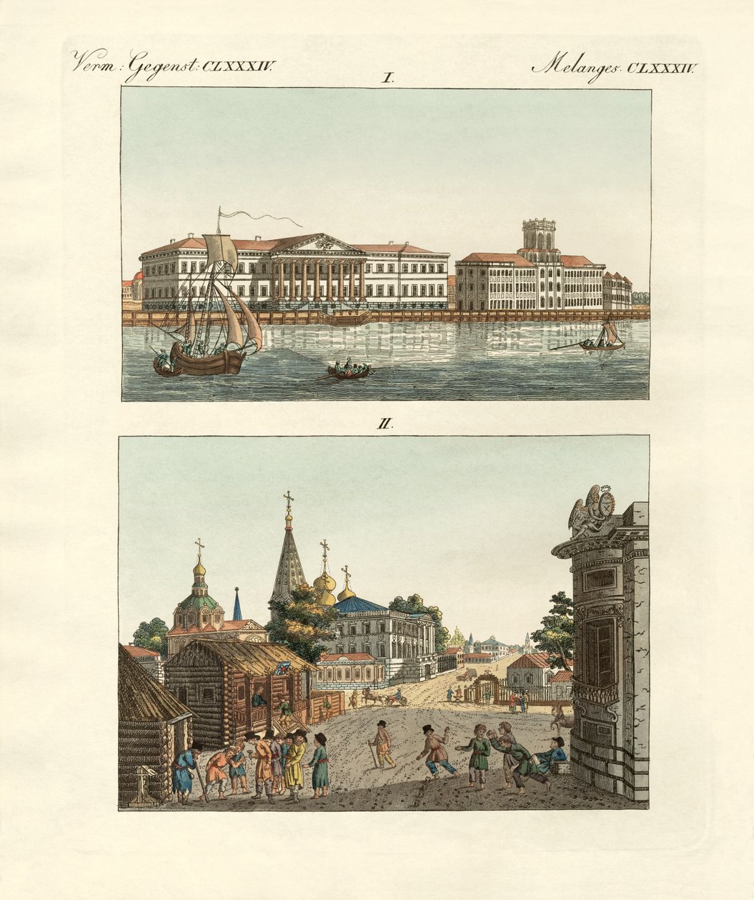 Konstiga föremål från Ryssland (färgad gravyr) av German School
