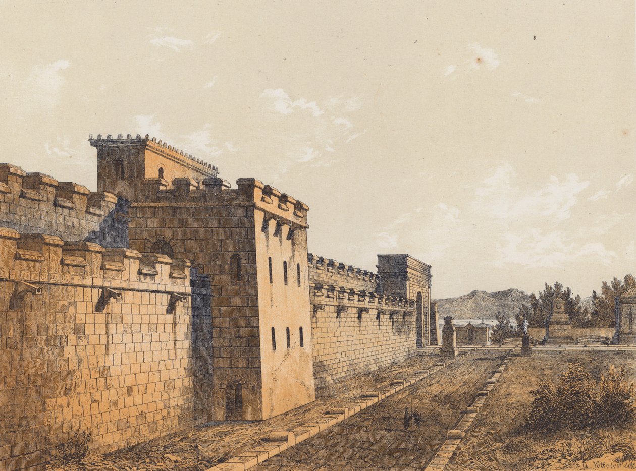 Gata i Pompeji, Kampanien, Italien (färglitografi) av German School