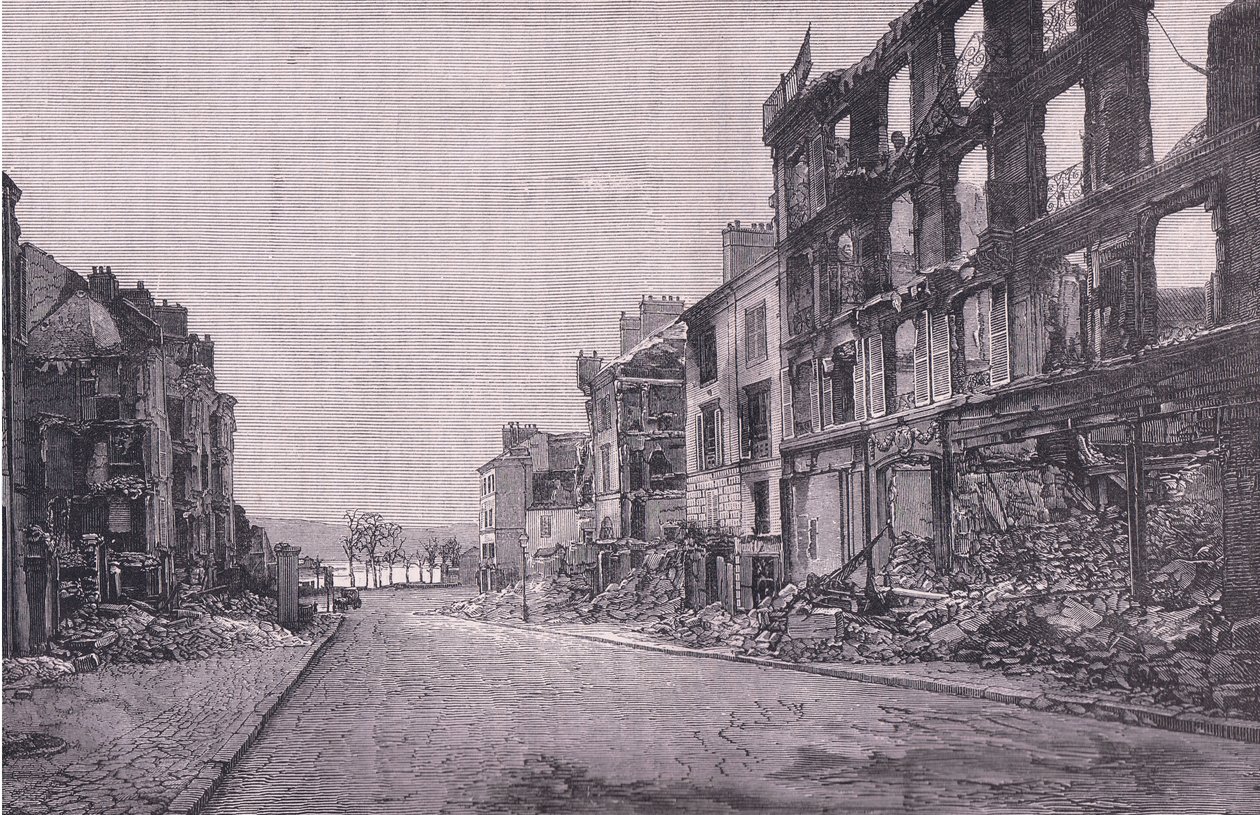 Street in St Cloud, Cassells historia om kriget mellan Frankrike och Tyskland publicerad av Cassell and Company Limited, ca 1890 (litho) av German School
