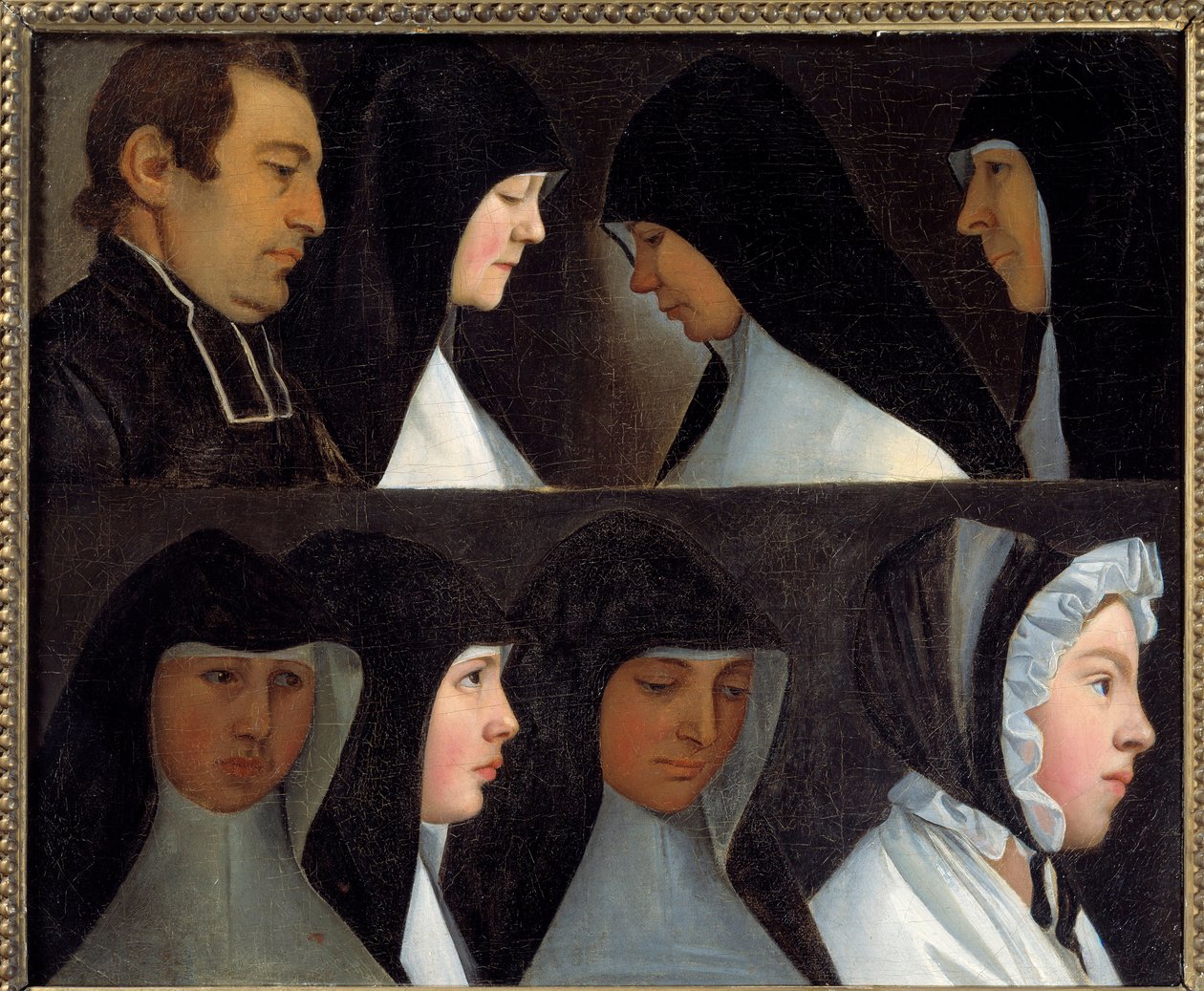 Studier av postulanta och nybörjare nunnor av St. Benediktinerorden (Benediktinerorden) Målning av den tyska skolan på 1800-talet. Roanne, musée Joseph Dechelette - Studier av religiösa postulanter och noviser av Saint Benedict Order (med t. av German School