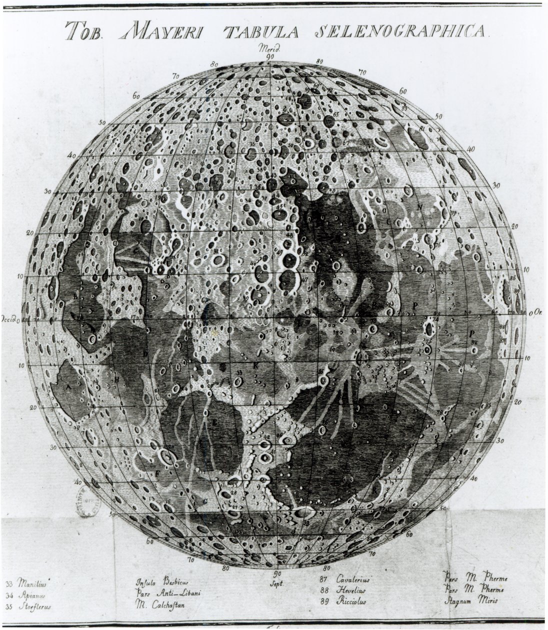 Månens yta, illustration från Selenotopographische Fragmente av Johann Hieronymus Schroeter, publicerad 1791 av German School