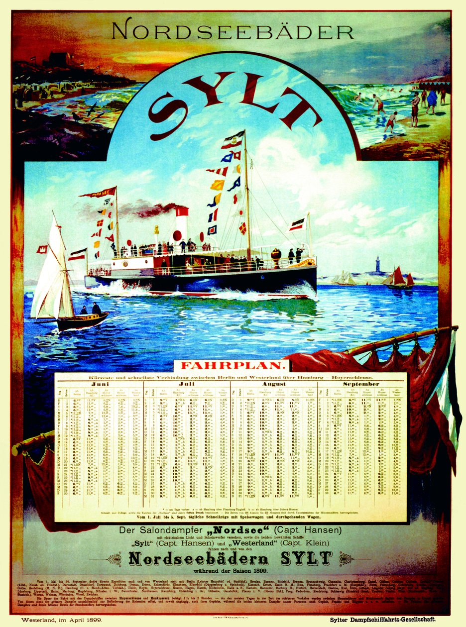 Sylt, affisch som annonserar för Sylt Steamship Company, 1899 av German School