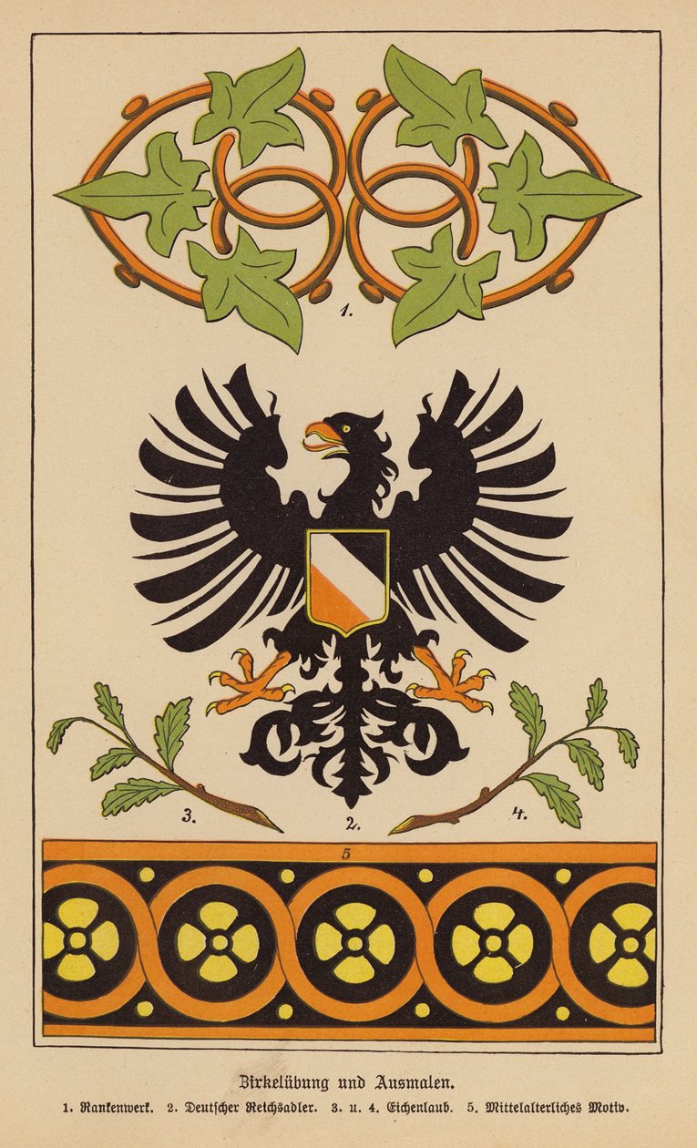 Symboler, emblem och motiv (färglitografi) av German School
