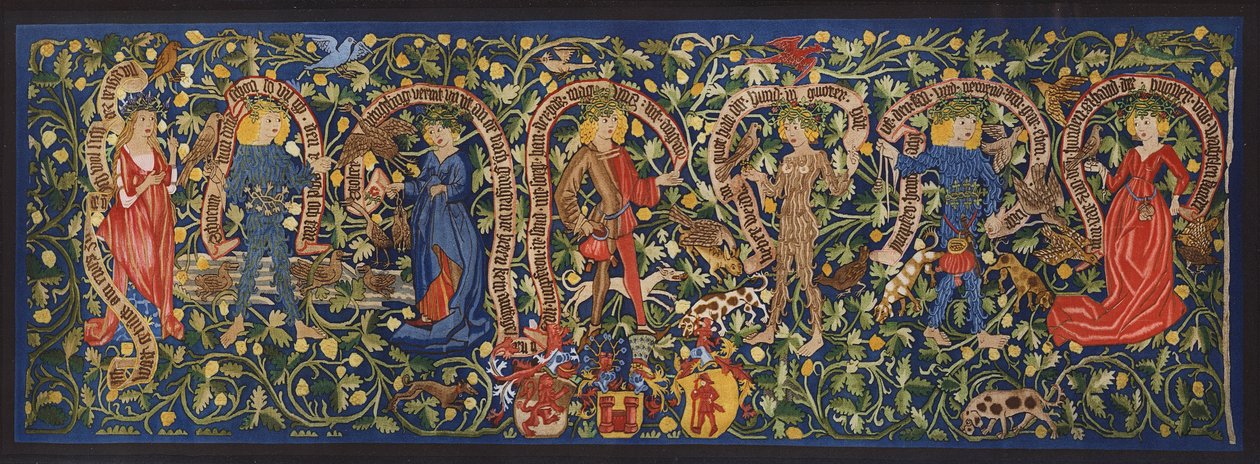 Gobeläng med älvor, Basel, ca 1490 (färglitografi) av German School
