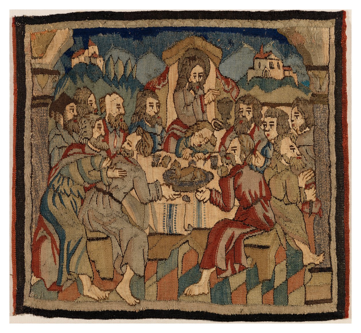 Gobelängpanel med scener från passionen från ett antependium, från Oberrheinland (ull och linne) av German School