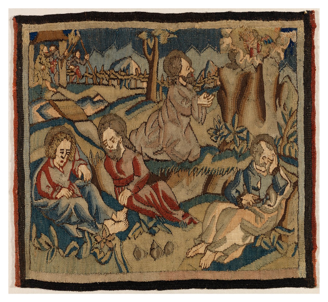 Gobelängpanel med scener från passionen från ett antependium, från Oberrheinland (ull och linne) av German School