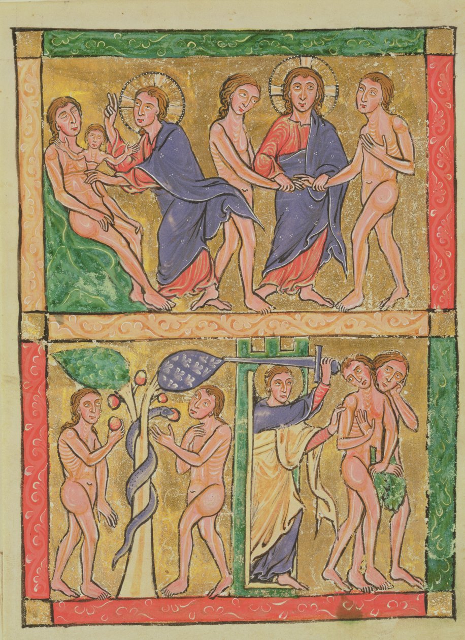 The Creation, Marriage, Temptation and Expulsion of Adam and Eva, 1200 (wc on vellum) av German School