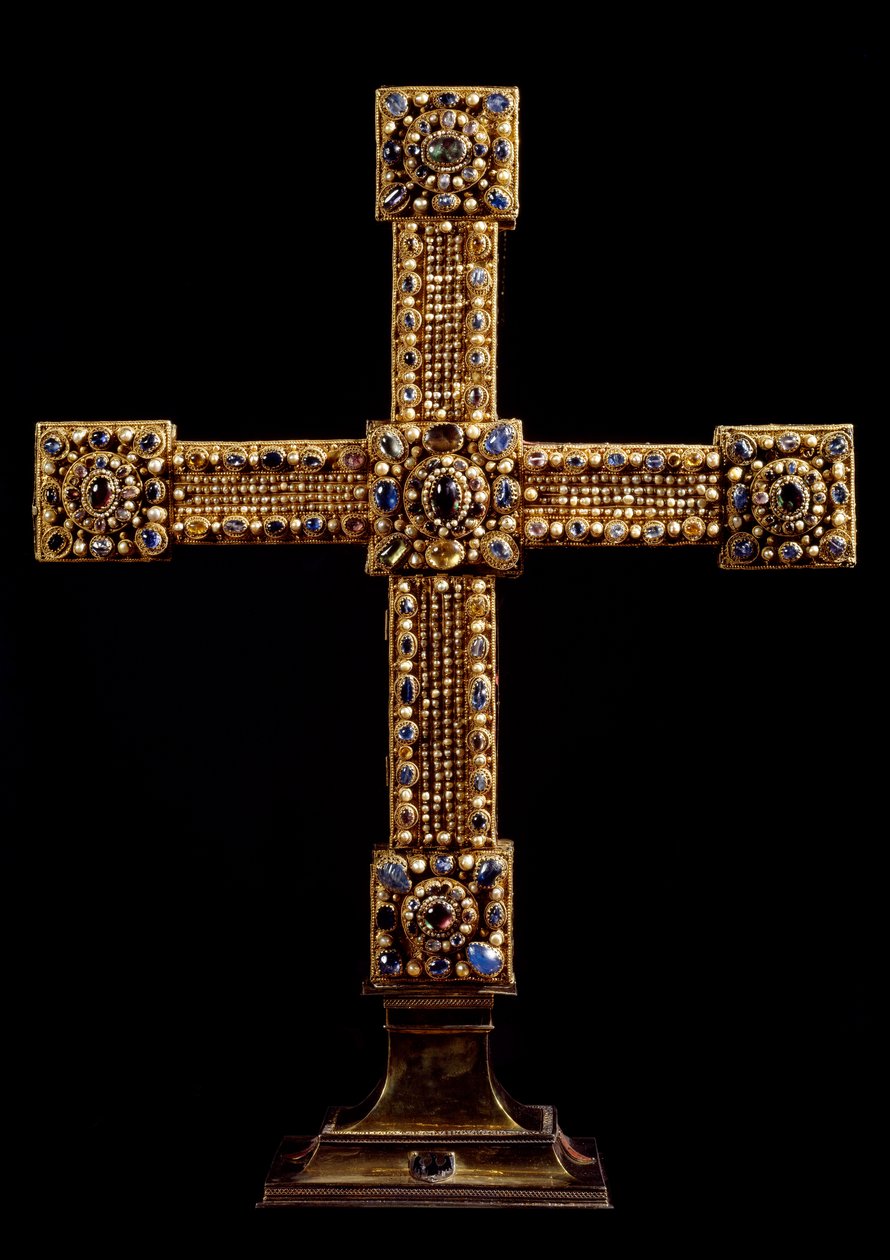 Imperiets kors (Reichskreuz) tillverkat av guld, stenar och pärlor av tysk tillverkning. Debut 1000-talet Dim. 71x77 cm Wien, Kunsthistorisches Museum - The Cross of the Holy Roman Empire (Reichskreuz) belagd med bladguld och dekorerad med g av German School