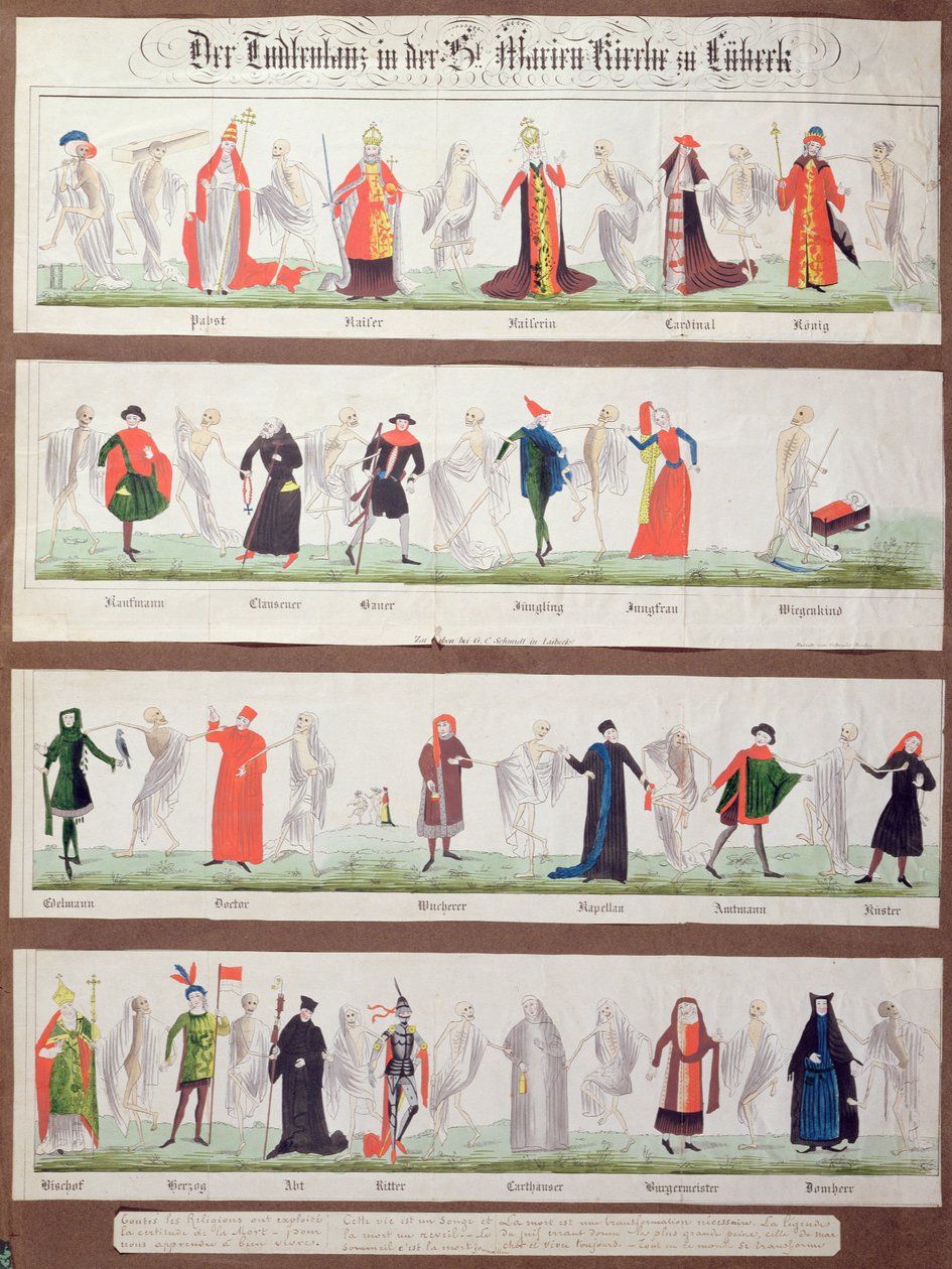 Dödsdansen från Marienkirche i Lübeck (färgstick) av German School