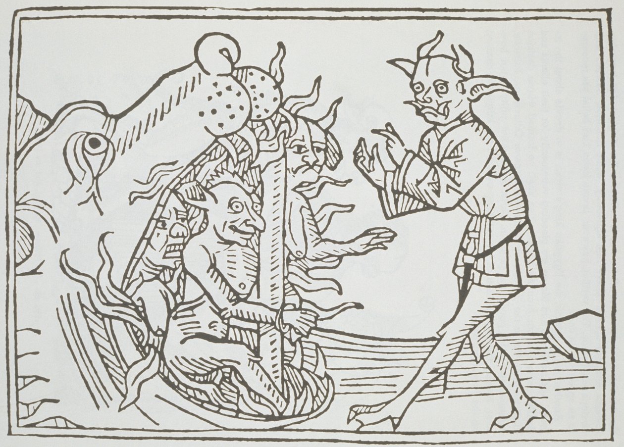 The Devil Belial before the Gates of Hell, från Das Buch Belial, publicerad i Augsburg, 1473 av German School