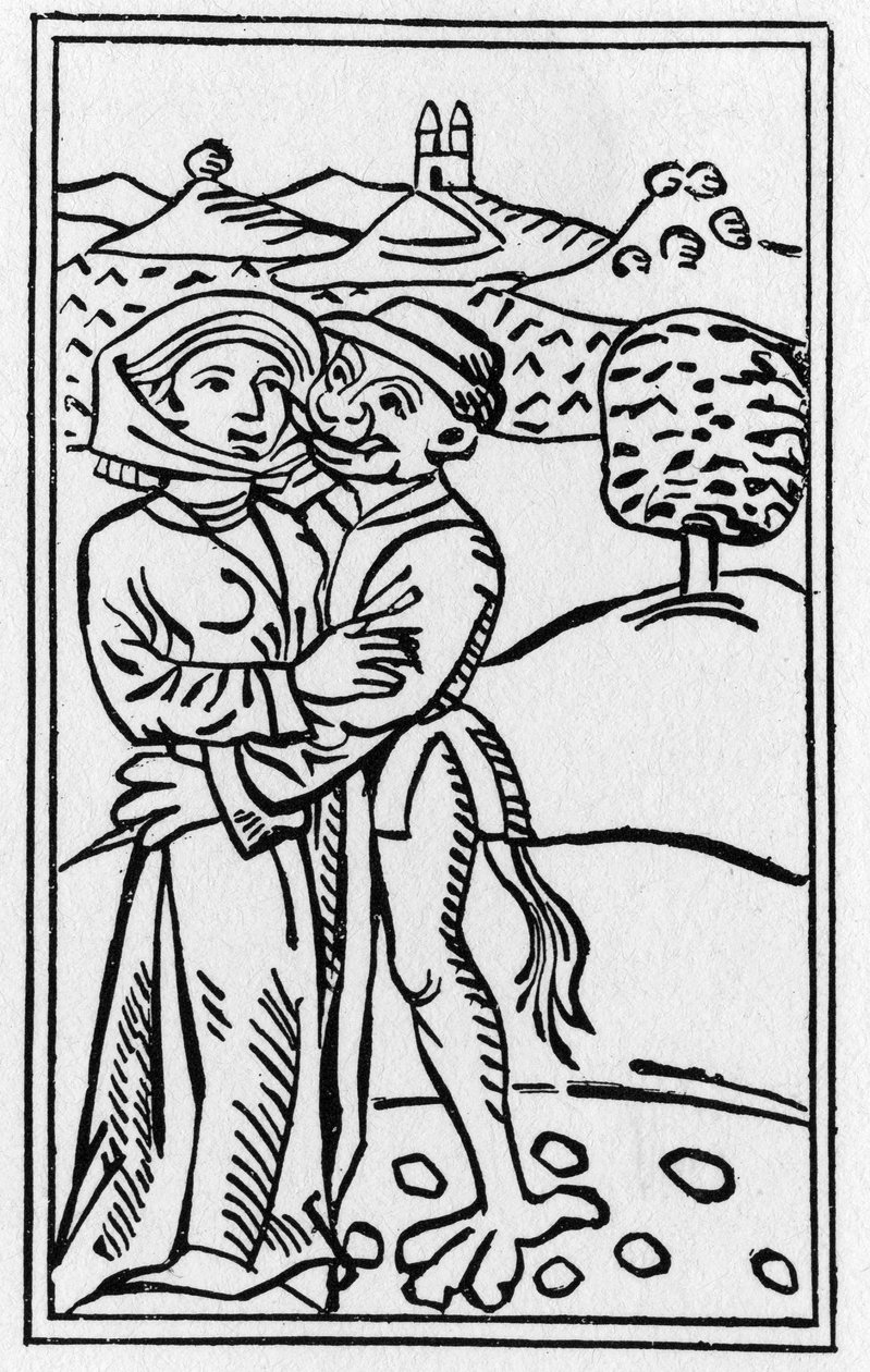 The Devil in Love of the Witch - Gravyr från 1489 i "De Lamiis et Pythonicis Mulieribus"" av Ulrich Molitor"" av German School