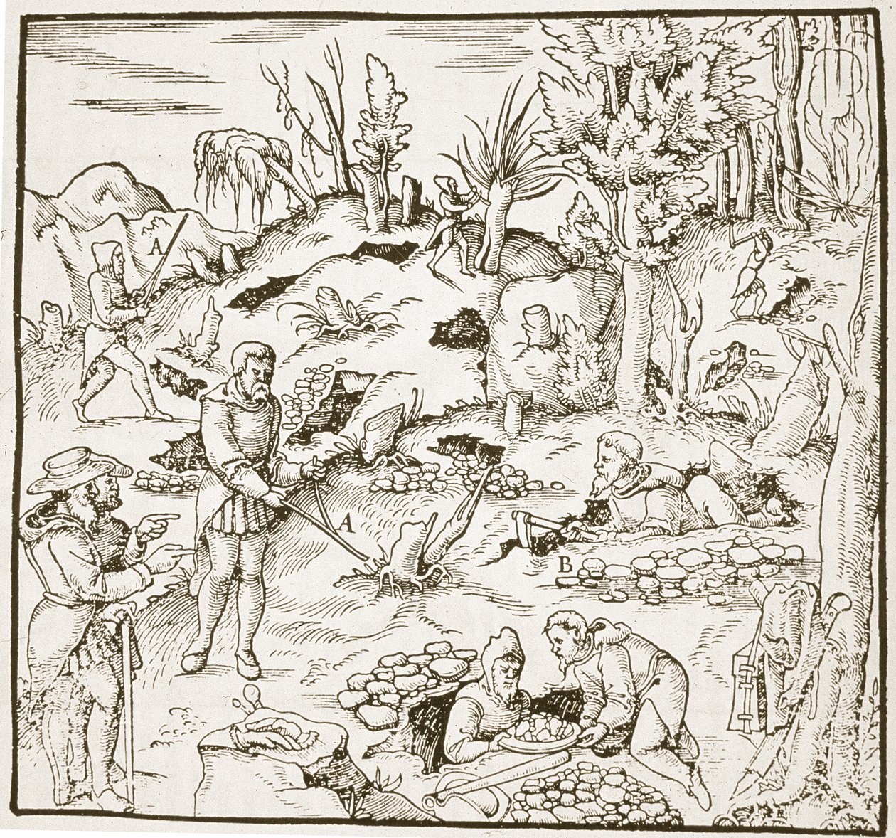 The Divining Rod, från Bergwerk Buch av Georg Agricola, Frankfurt 1580, illustrerad i en History of Magic, publicerad i slutet av 1800-talet av German School