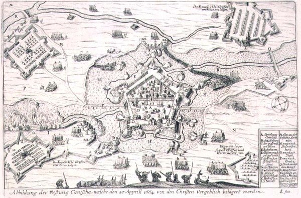 Fästningen Canischa belägrade förgäves av de kristna 1664, illustration från en bok om de osmanska kampanjerna i Europa, graverad av Paul Furst (ca 1605-66) (gravyr) av German School