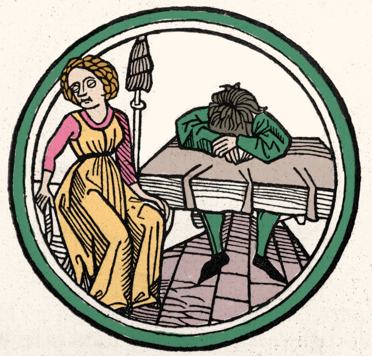 The Four Temperaments: Melankolisk (ledsen och deprimerad) Xylography, Augsburg 1480 av German School
