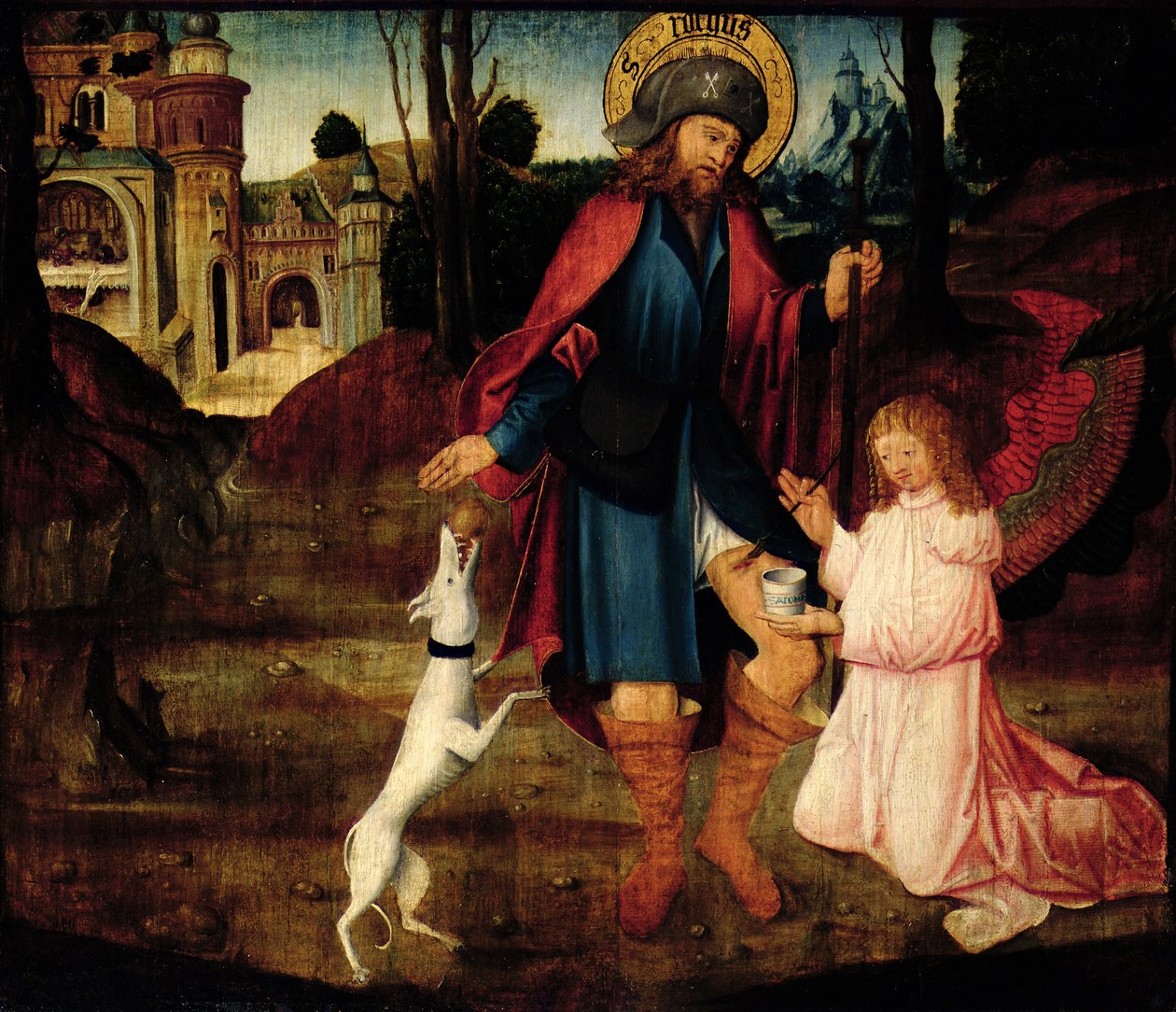 The Healing of Saint Roch (olja på trä) av German School