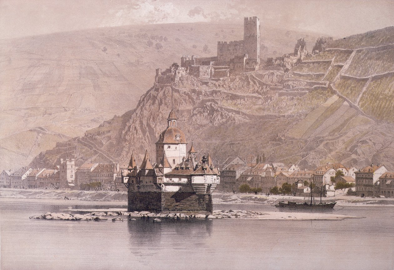 Öfästningen Pfalzgrafenstein och Schloss Gutenfels vid Kaub av German School