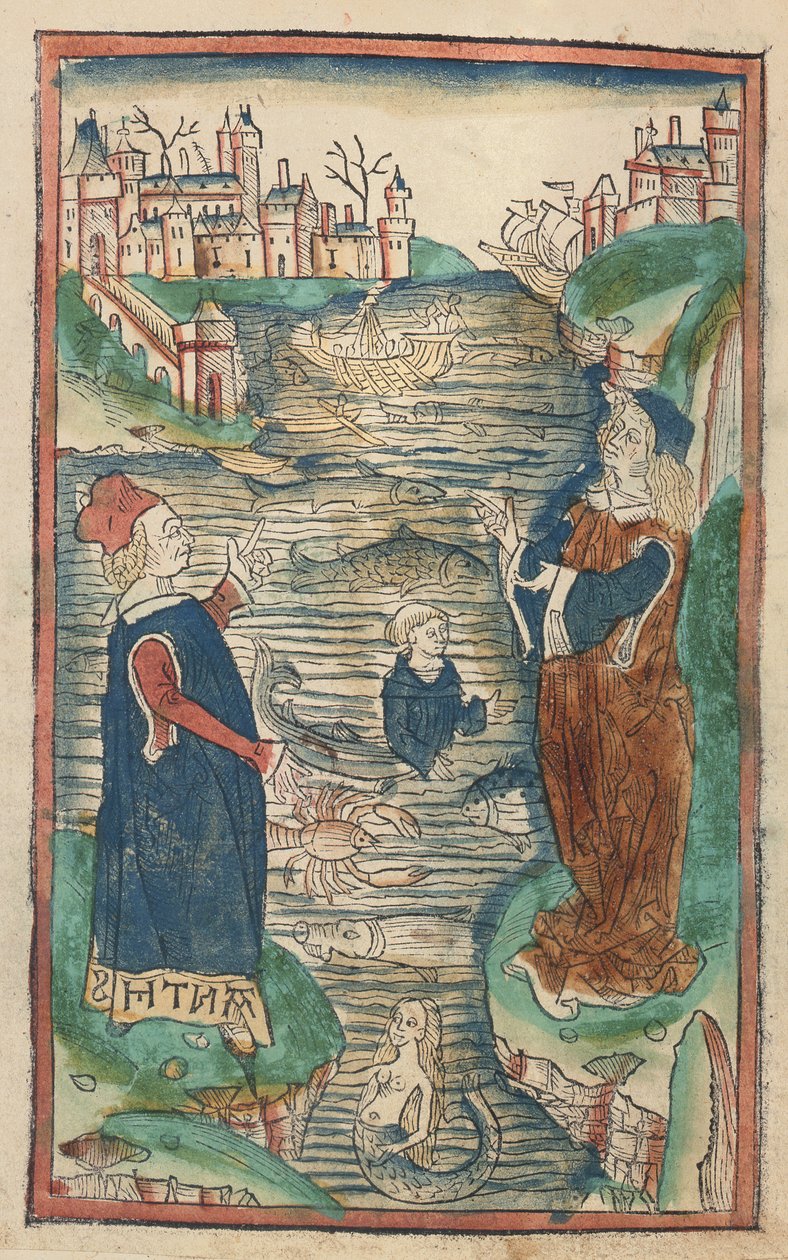 Fiskens rike, illustration från Hortus Sanitatis, 1491 (färgat träsnitt) av German School