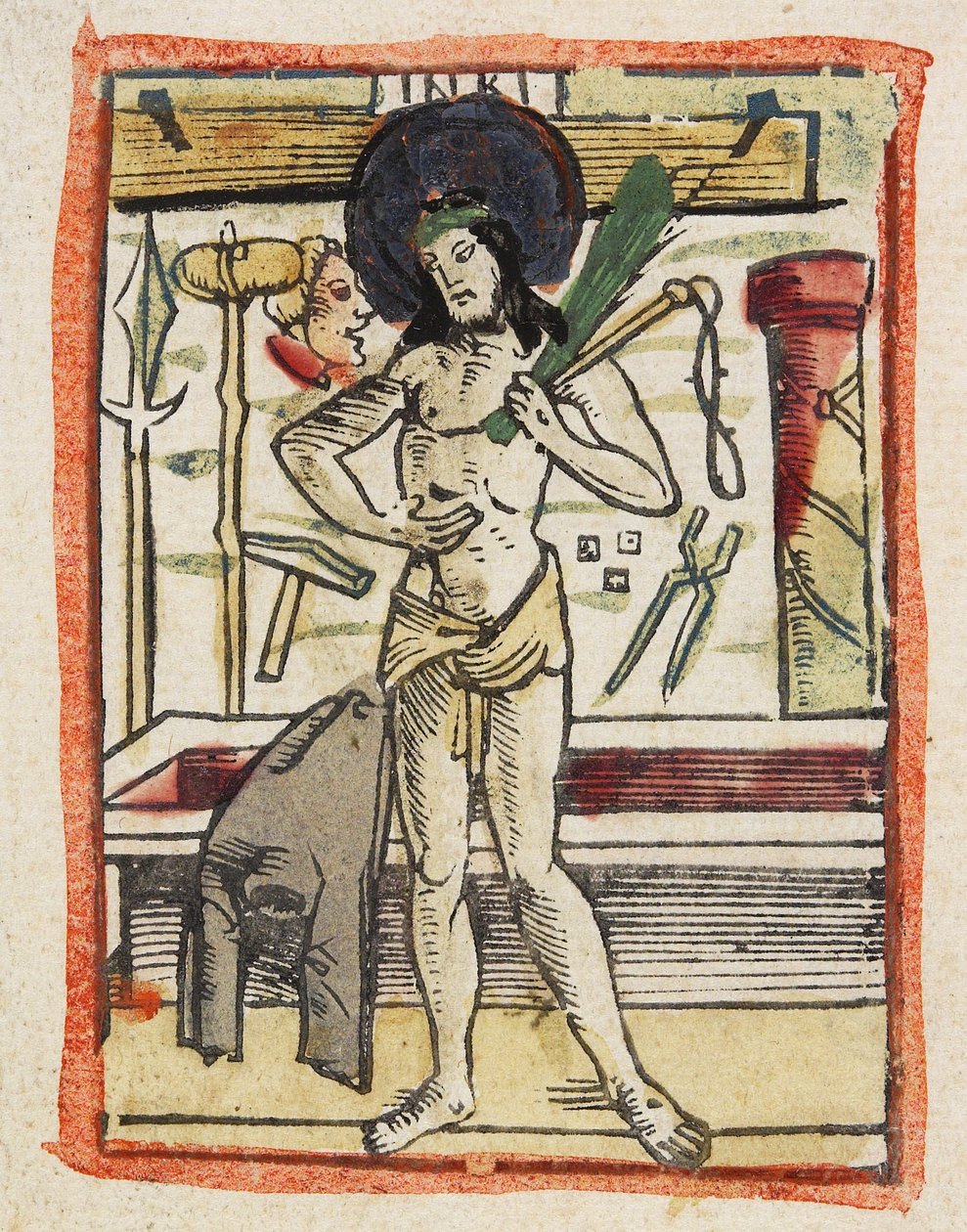 The Man of Sorrows, ca 1480-1490 (handfärgat träsnitt) av German School