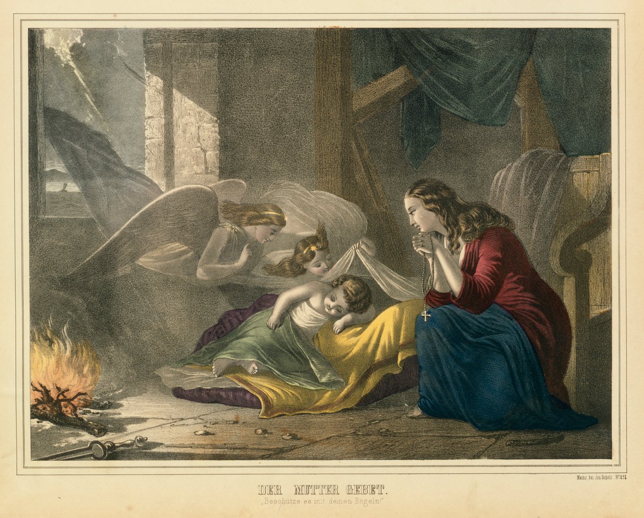 The Mothers Prayer, bildblad publicerat av J. Scholz, Mainz, ca 1850 av German School