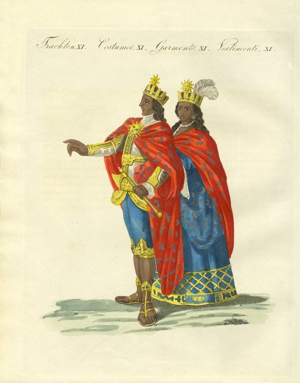De peruanska inkaorna (färgad gravyr) av German School