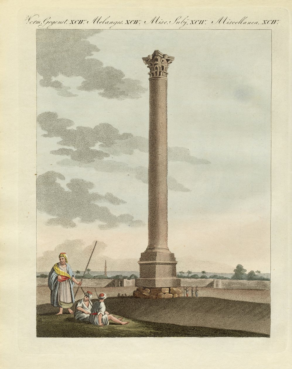 Pompeianska kolonnen (färgad gravyr) av German School