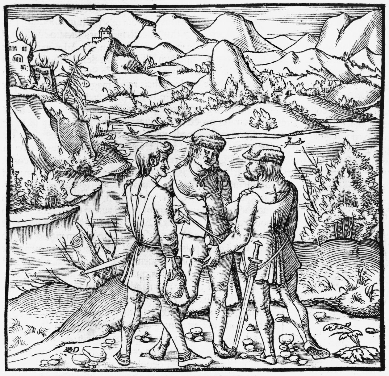 The Rutli Oath, illustration från Cosmographie Universelle av Sebastien Munster (1488-1552) Basel, publicerad 1559 av German School