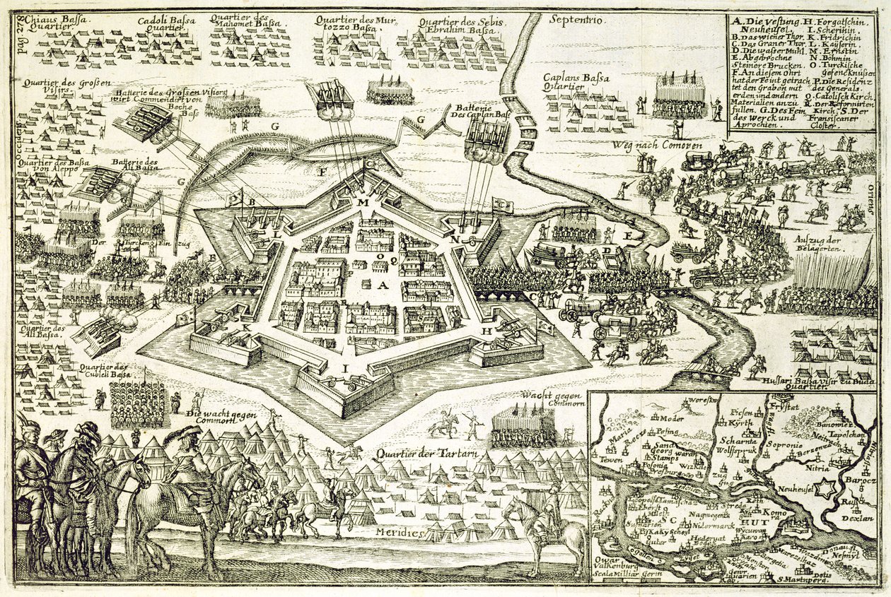 Belägringen av Neuhausel av turkarna 1663, illustration från en bok om de osmanska kampanjerna i Europa, graverad av Paul Furst (ca 1605-66) av German School