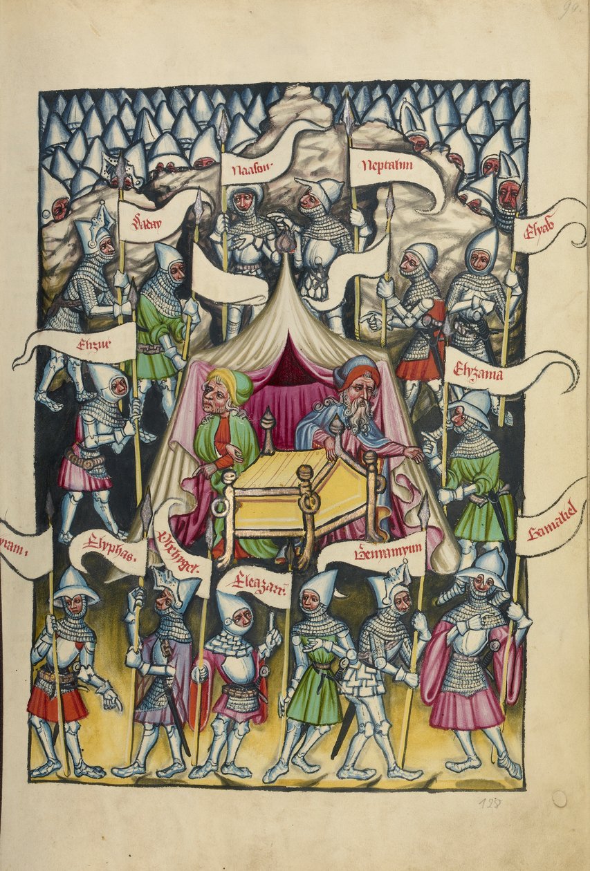 Israels tolv stammar från Weltchronik Ms 33 fol.94, c.1400-10 (tempera, guld- och silverfärg, bläck på pergament) av German School