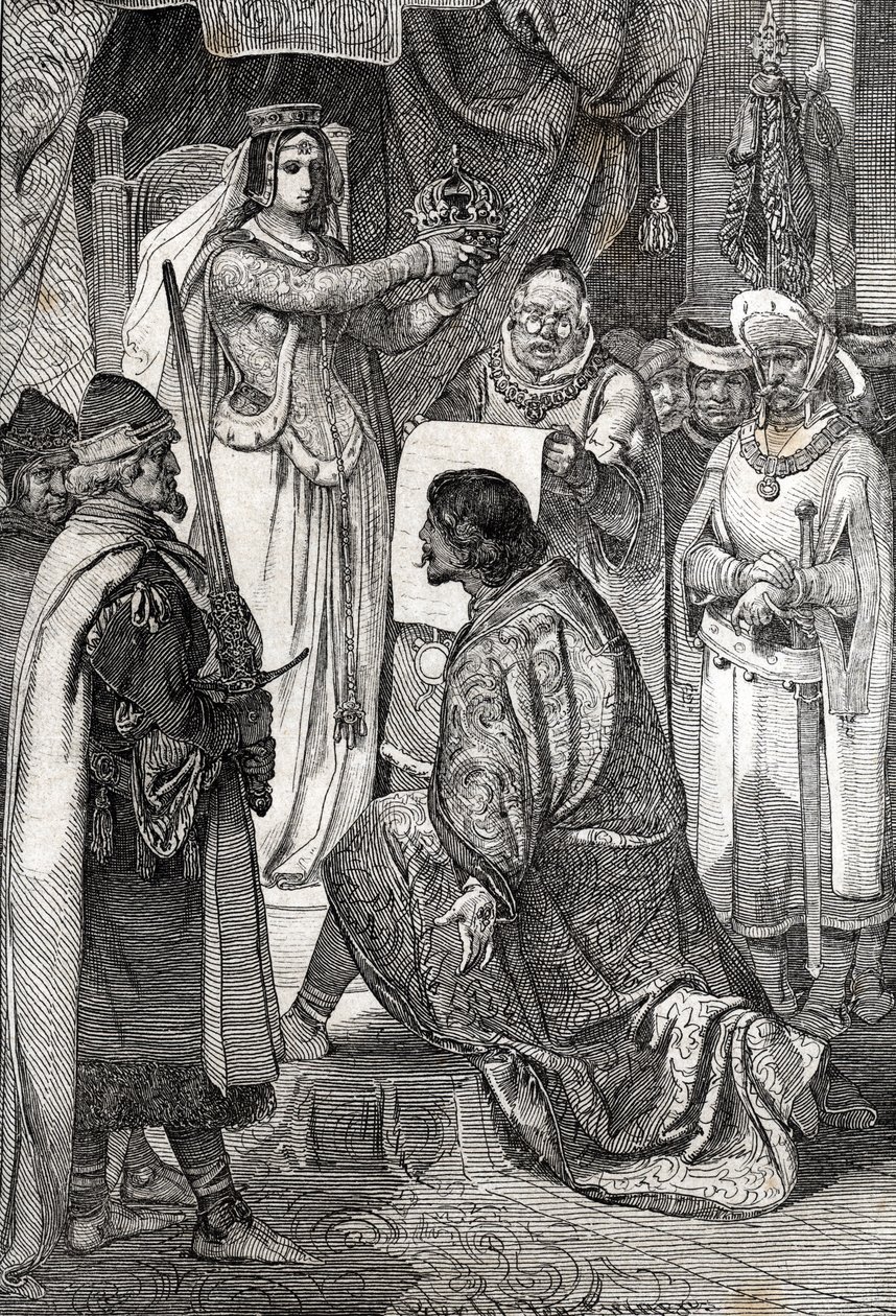 Kröningen av Erik XIII av Pommern till kung av av de nordiska kungadömena Sverige, Danmark och Norge, av Margaret I av Danmark av German School