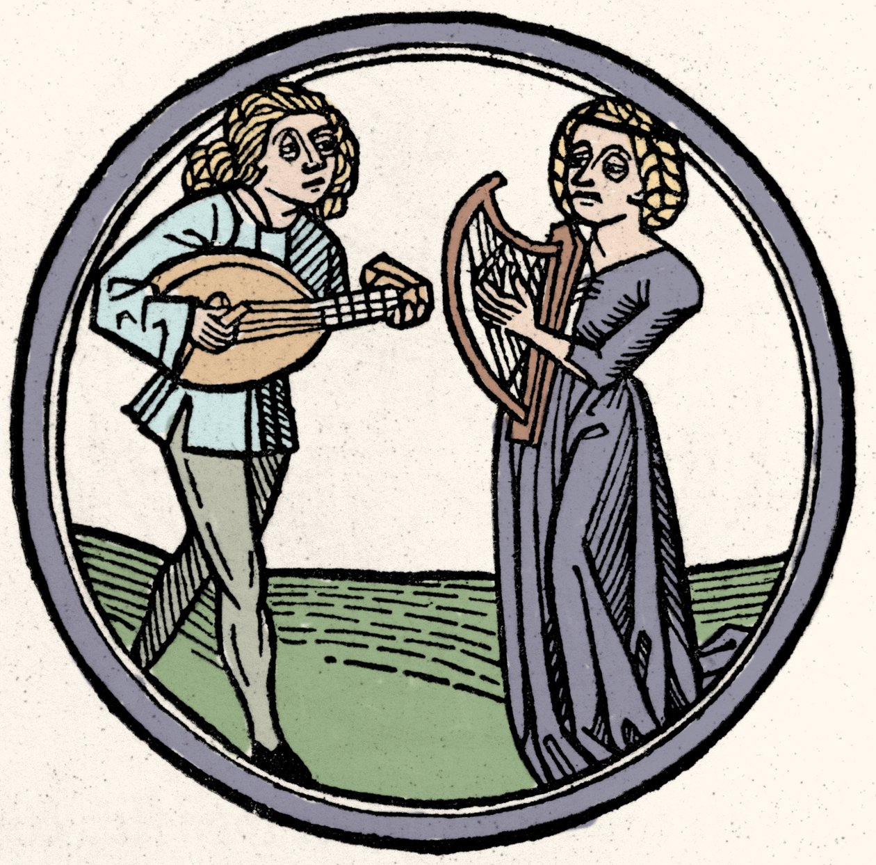 De fyra temperamenten: flegmatisk (långsam och apatisk). Xylografi, Augsburg 1480 av German School