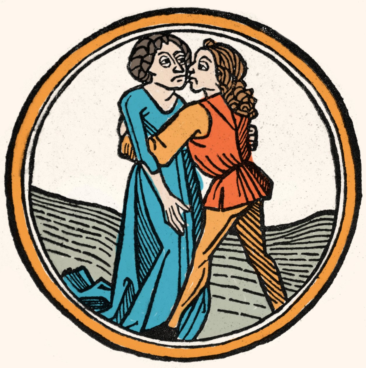 De fyra temperamenten: blodet (varmt och snällt). Xylografi, Augsburg 1480. av German School