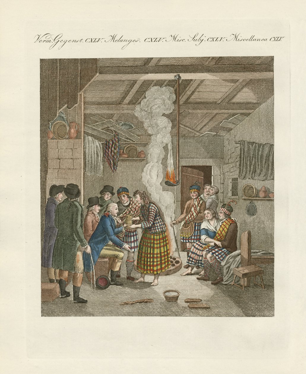 Highlander, eller invånare i norra delen av Skottland (färgad gravyr) av German School