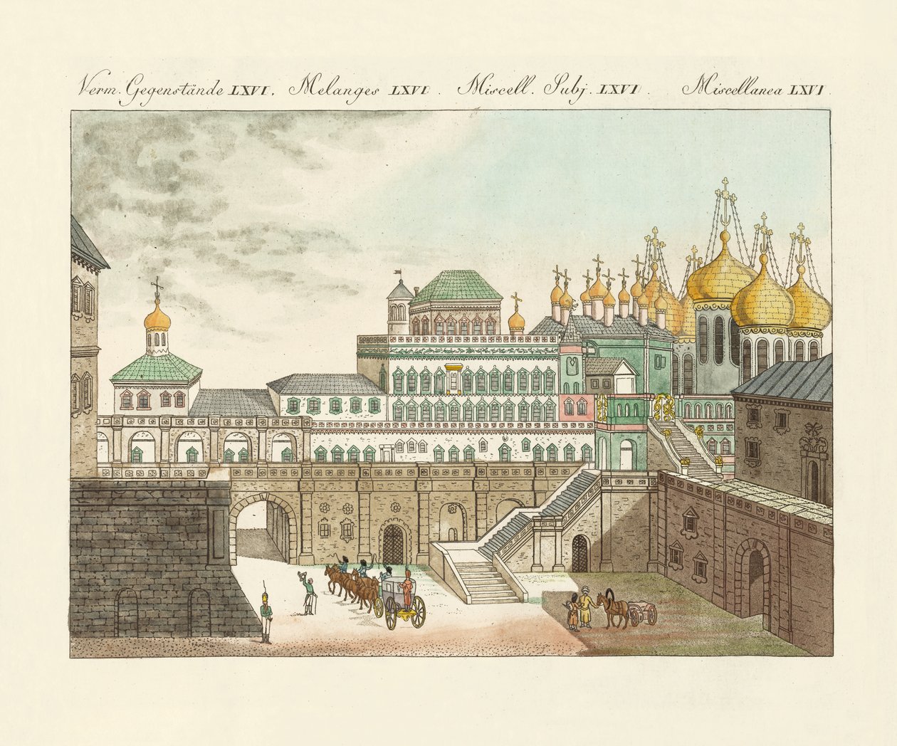 Tsarernas gamla palats i Moskva (färgad gravyr) av German School