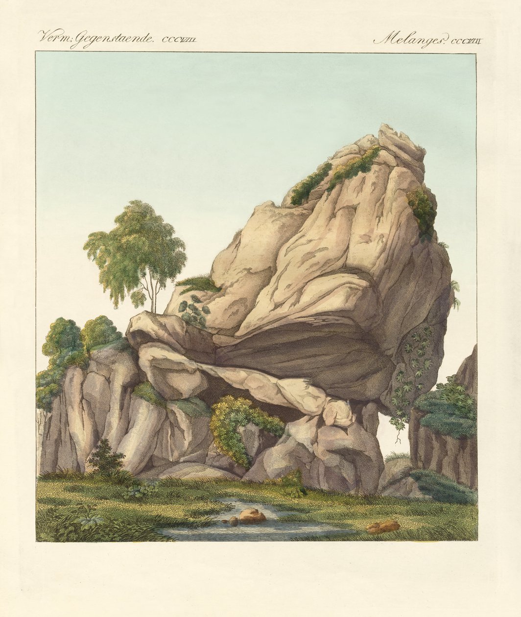 Den förmodade fossiliserade Reuter av Fontainebleau (färgad gravyr) av German School