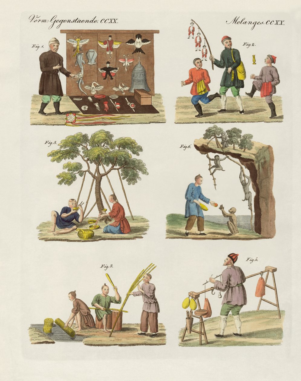 Handel, konst och hantverk i Kina (färgad gravyr) av German School