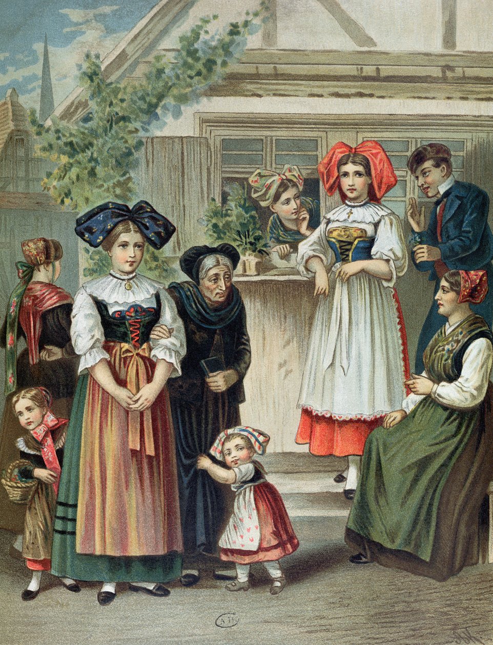 Traditionella dräkter från Strasbourg-regionen, ca. 1870-80 av German School