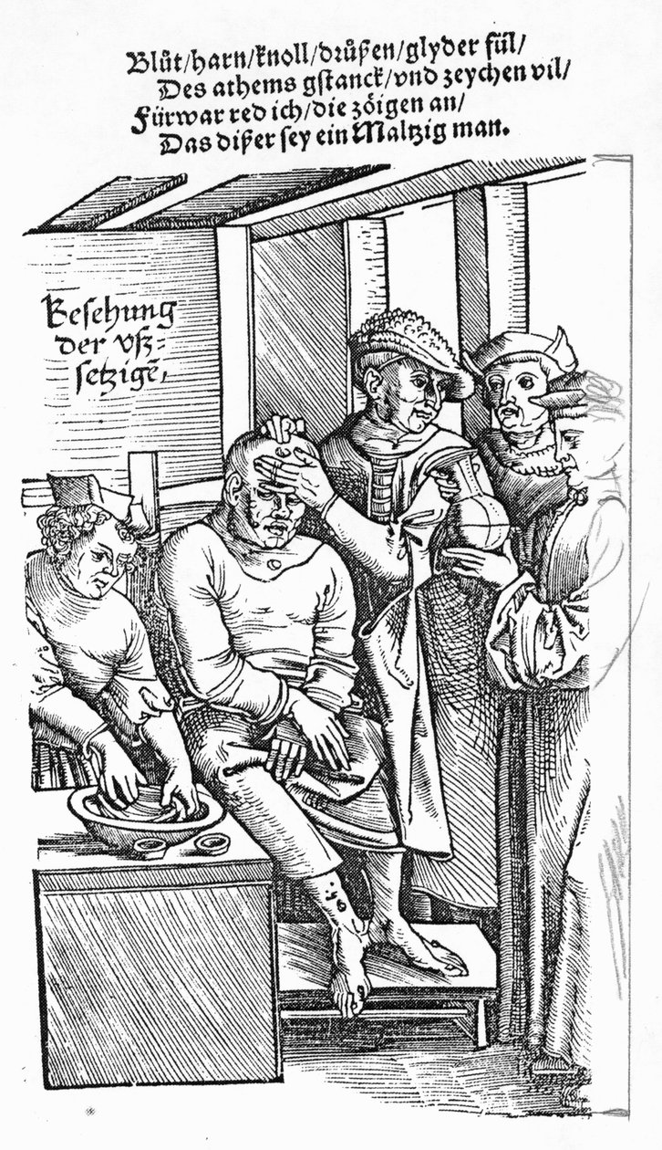 Behandla en patient (träsnitt) (bw foto) av German School